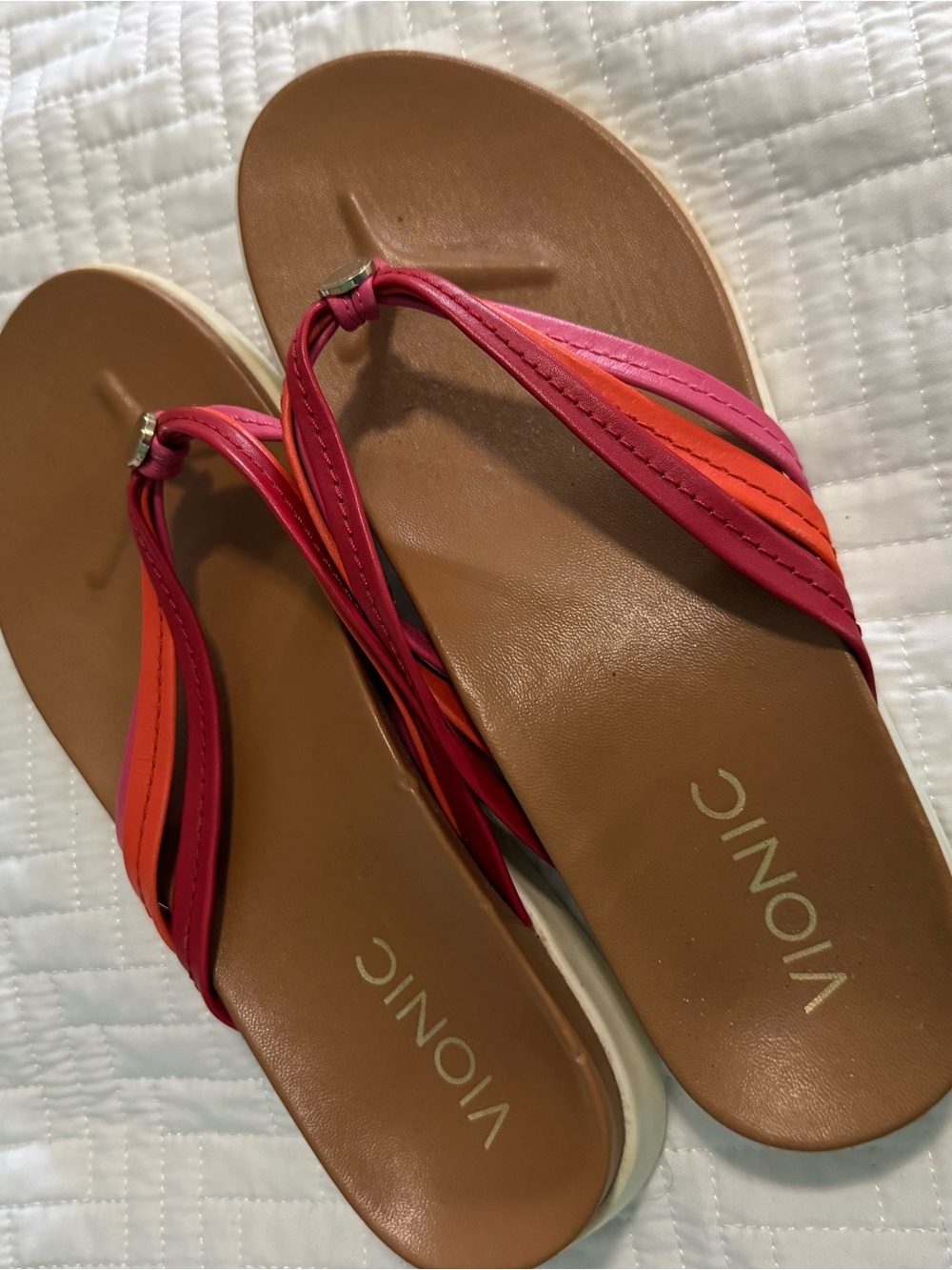 Vionic Pink and Orange Strappy Thong Sandals